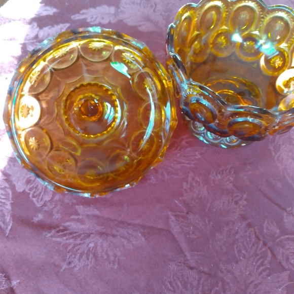 💥 Vintage L.E. Smith Moon & Stars Covered Amber Candy Dish 😯 - Picture 5 of 10